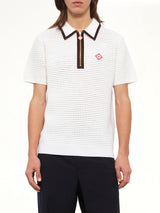 Waffle Stitch Polo Shirt in White