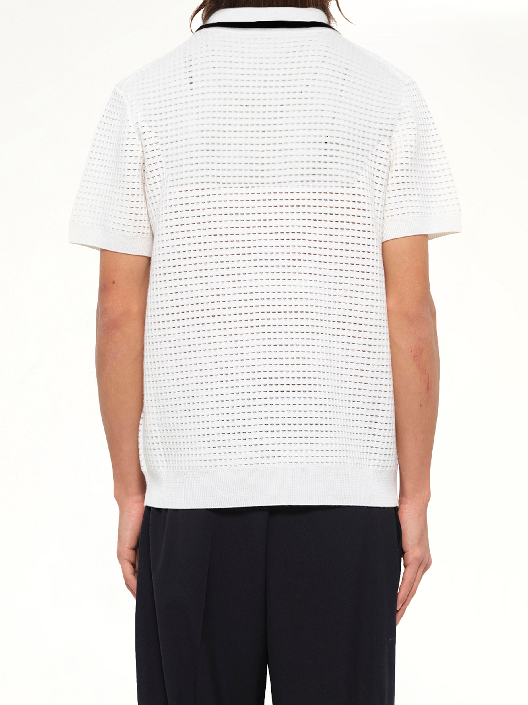 Waffle Stitch Polo Shirt in White