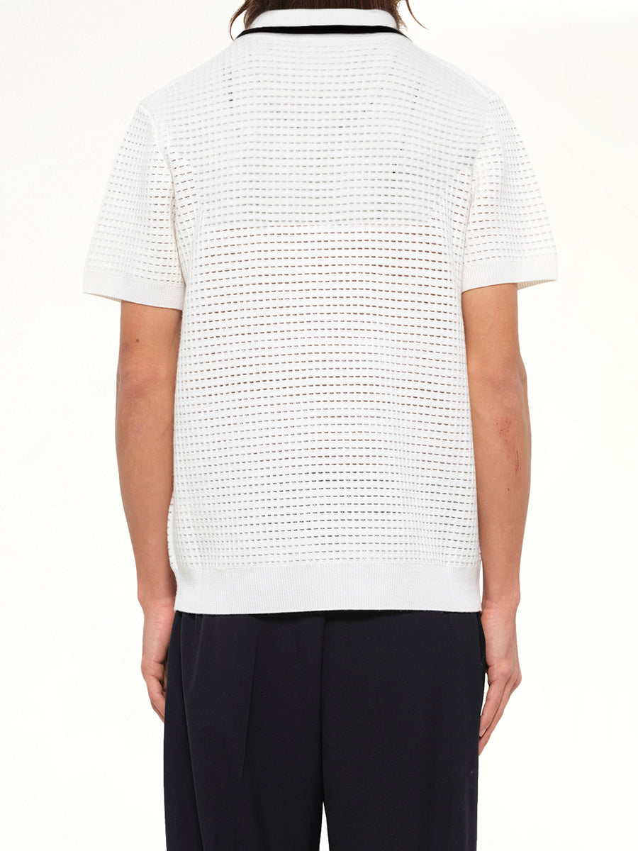 Waffle Stitch Polo Shirt in White
