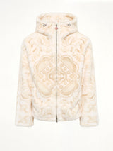 Carpet Print Faux Fur Hoodie in Beige