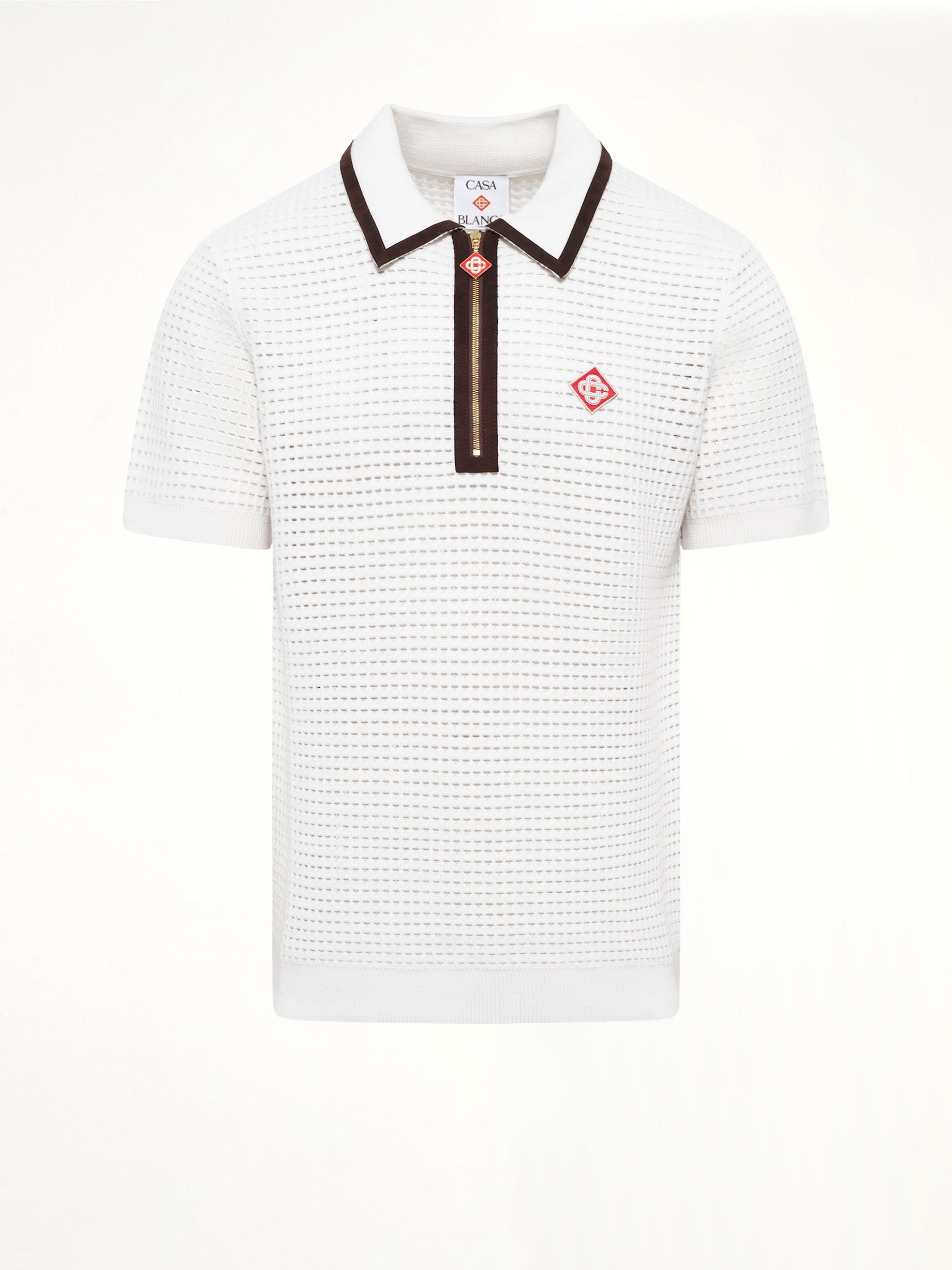 Waffle Stitch Polo Shirt in White