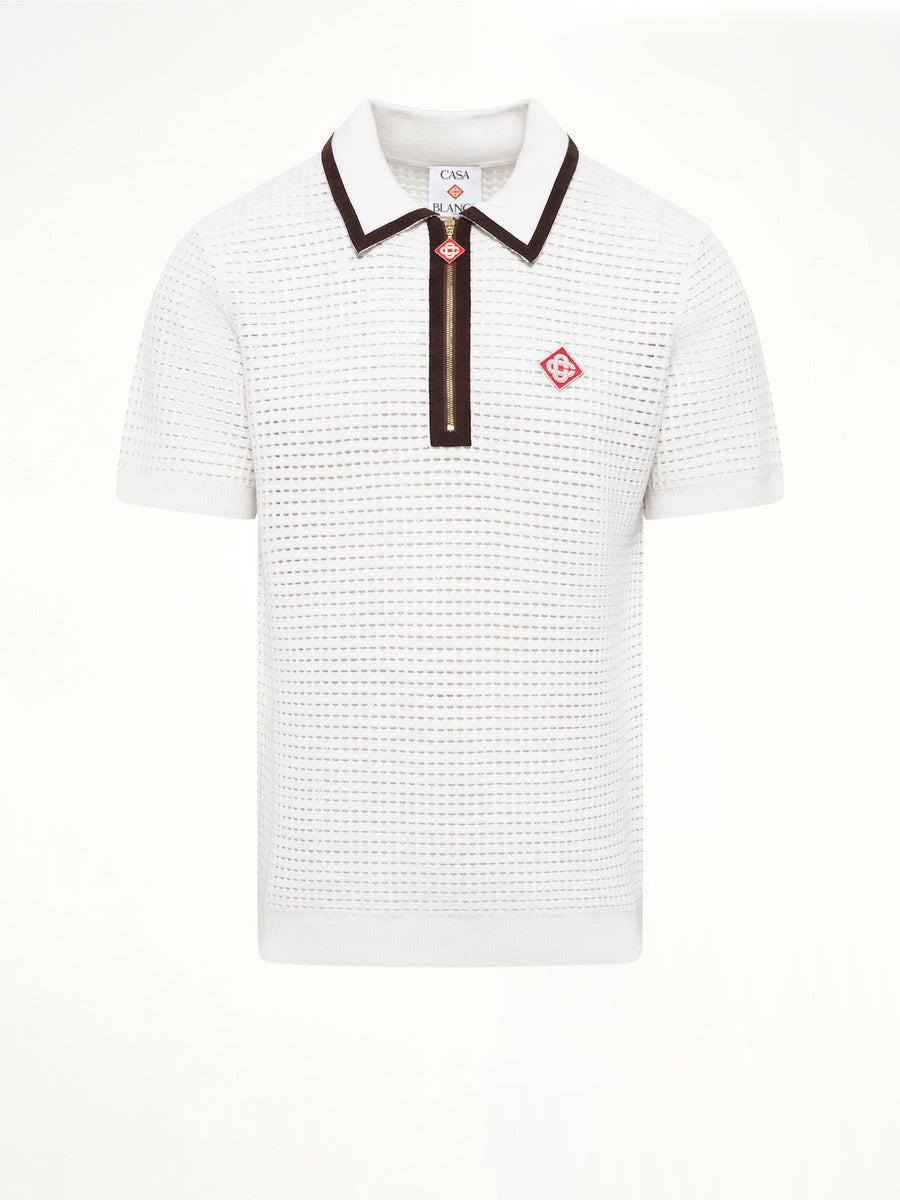 Waffle Stitch Polo Shirt in White
