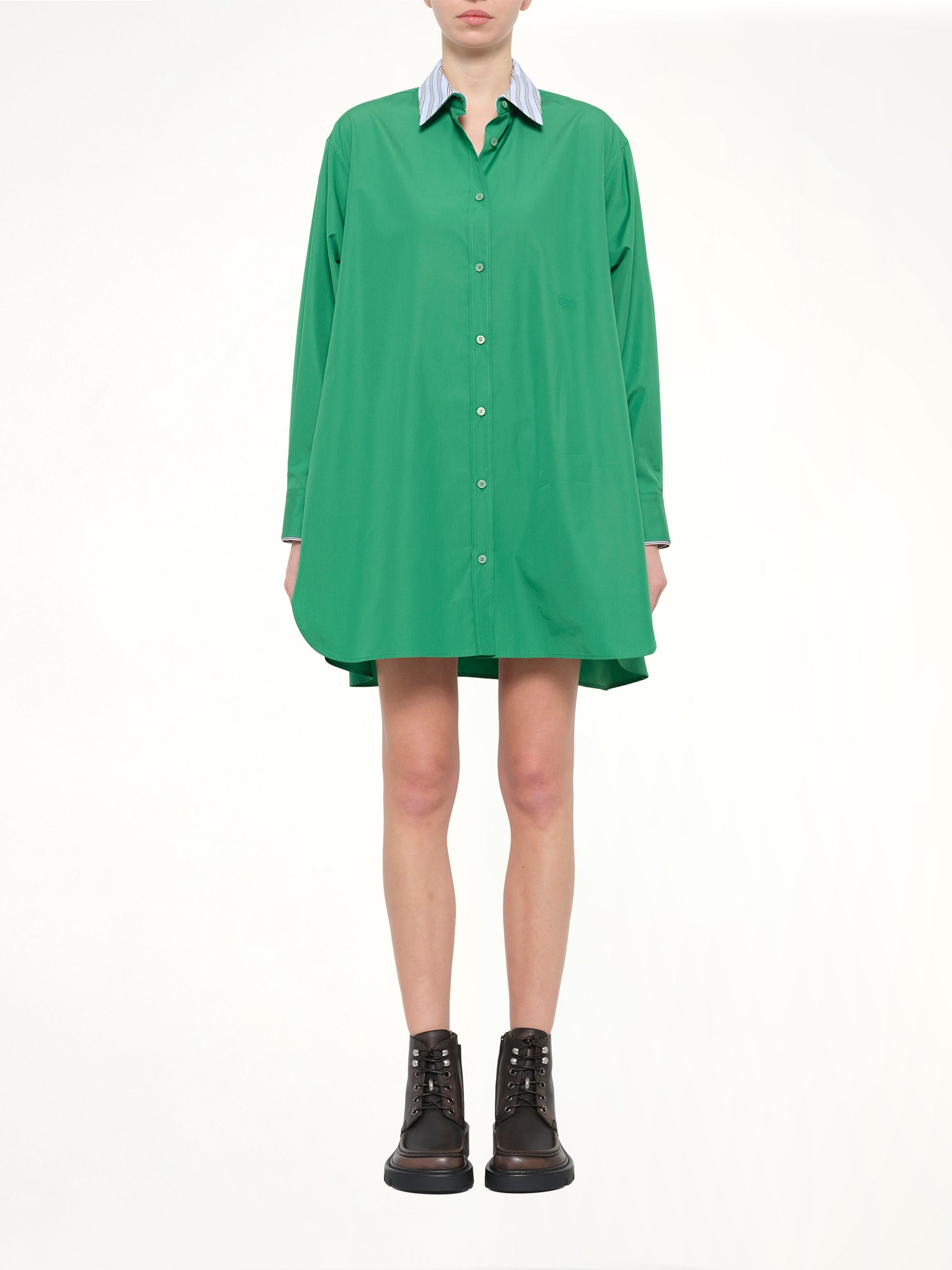 Cotton Poplin Shirt Dress in Green