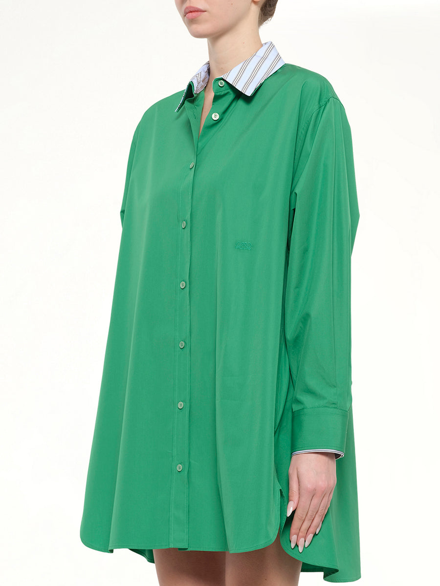 Cotton Poplin Shirt Dress in Green