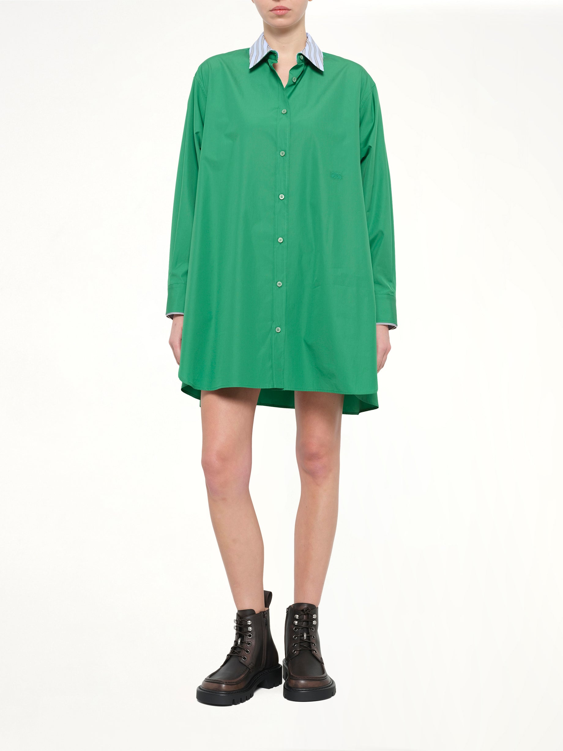 Cotton Poplin Shirt Dress in Green