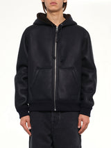 Hooded Shearling Reversible Jacket in Navy/Brown
