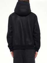 Hooded Shearling Reversible Jacket in Navy/Brown