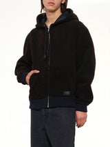 Hooded Shearling Reversible Jacket in Navy/Brown