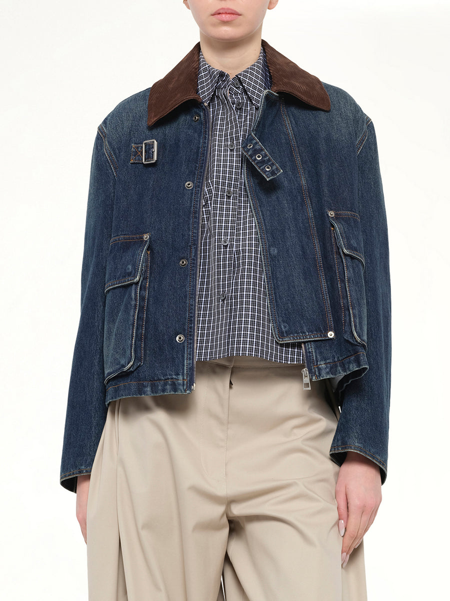 Short Denim Parka in Dark Blue