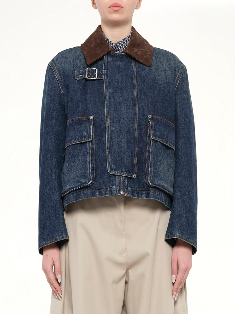 Short Denim Parka in Dark Blue