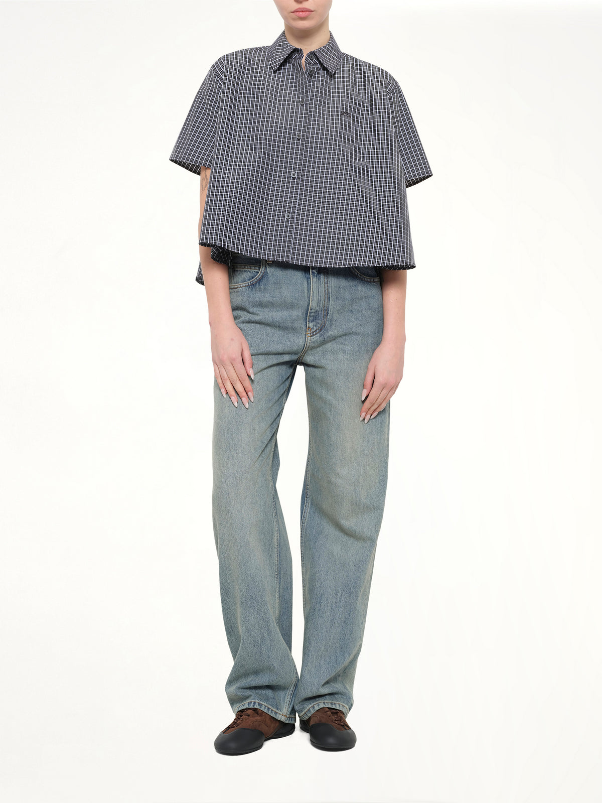 Short Sleeve Trapeze Shirt in Black/White