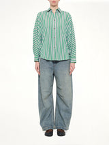 Striped Cotton Poplin Shirt in Green/White