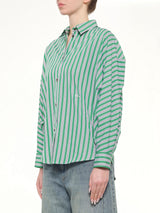 Striped Cotton Poplin Shirt in Green/White