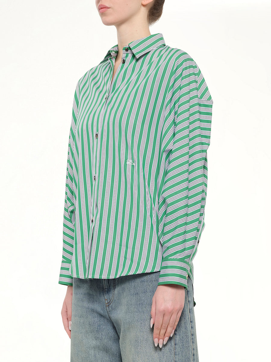 Striped Cotton Poplin Shirt in Green/White