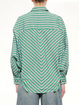 Striped Cotton Poplin Shirt in Green/White