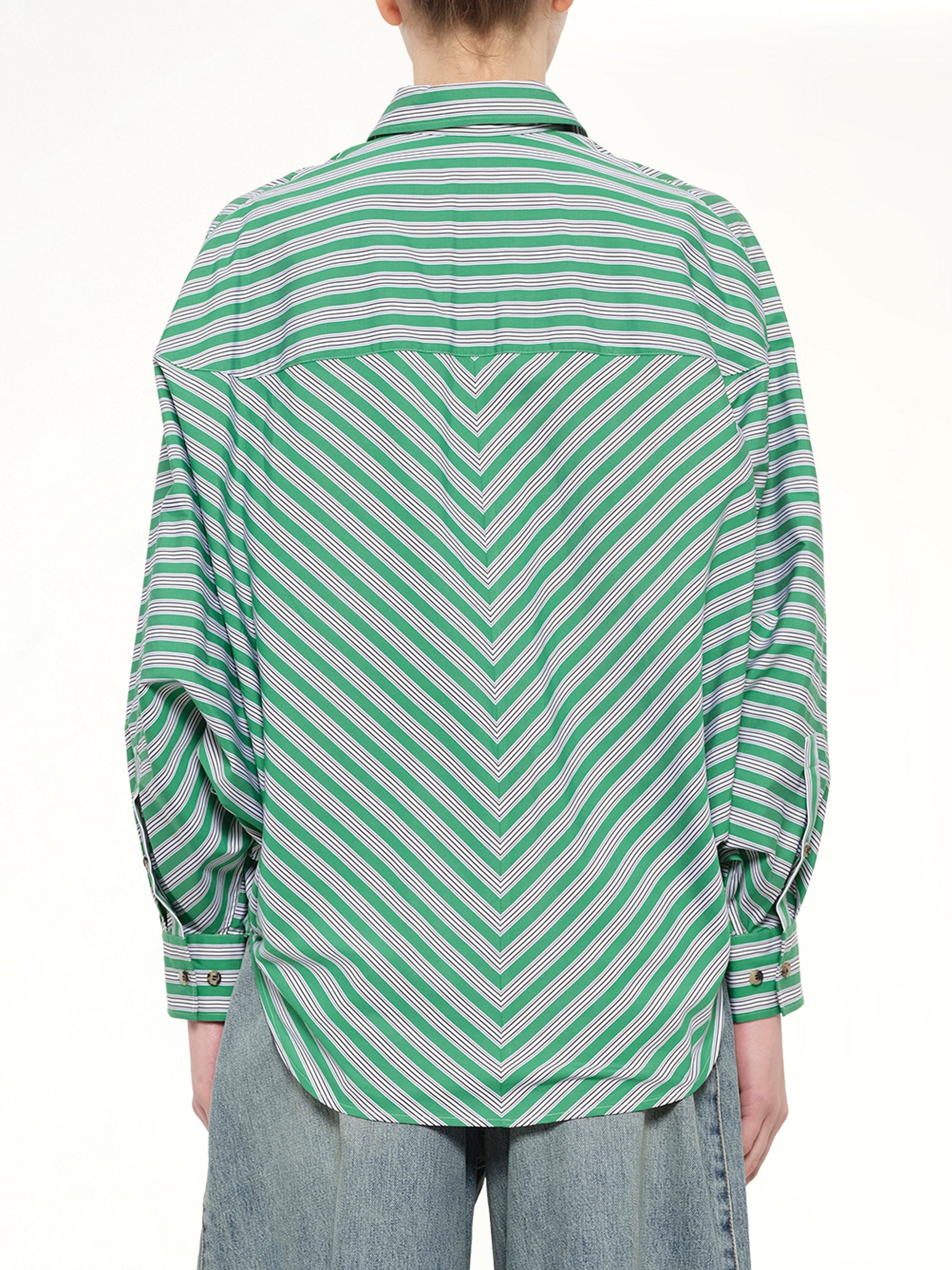 Striped Cotton Poplin Shirt in Green/White
