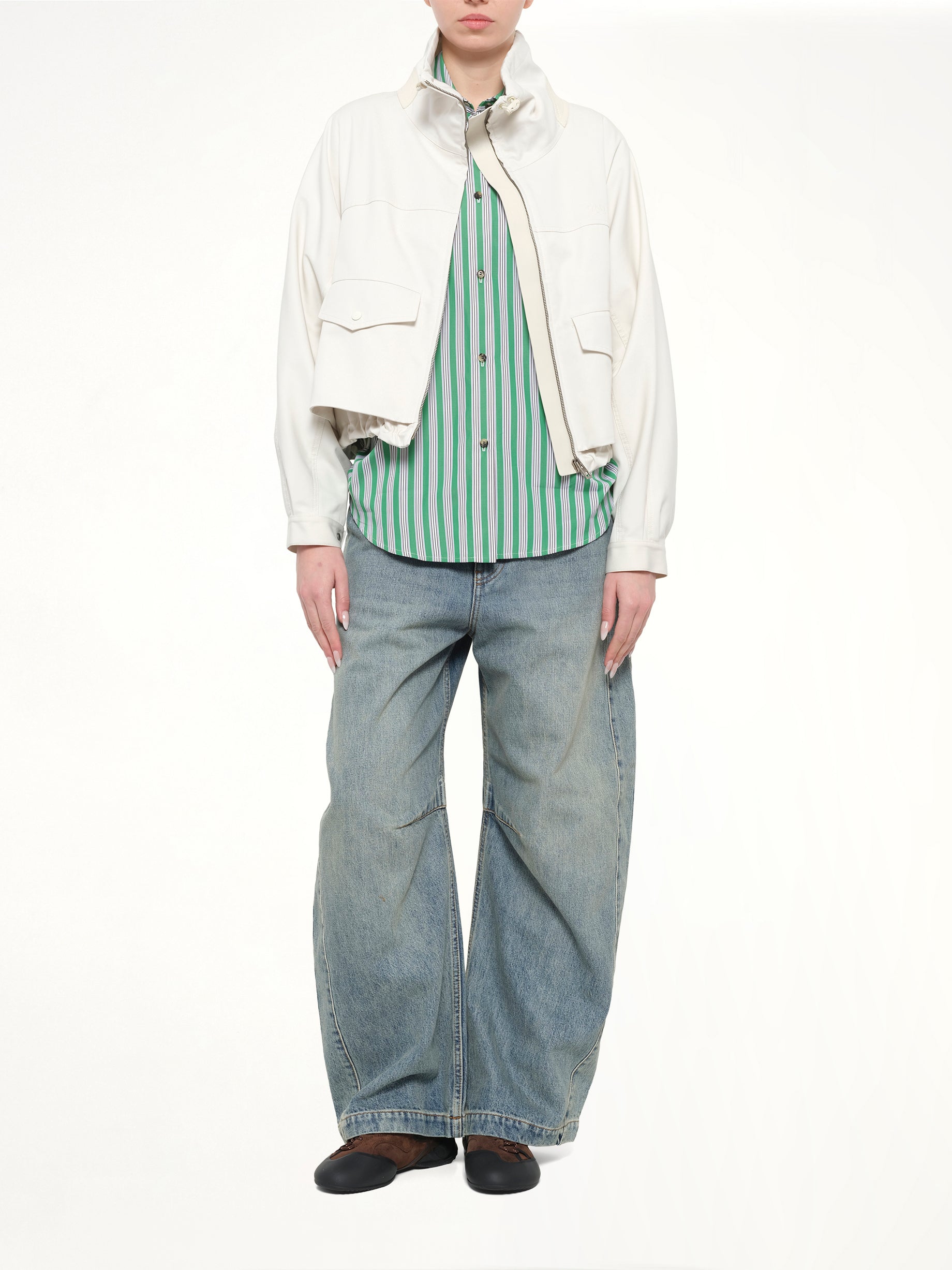 Striped Cotton Poplin Shirt in Green/White