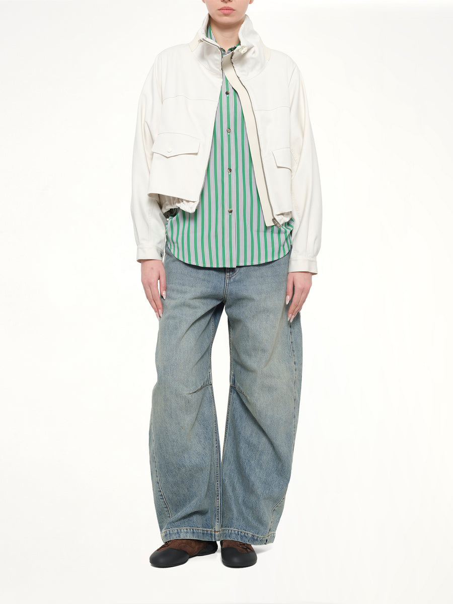 Striped Cotton Poplin Shirt in Green/White
