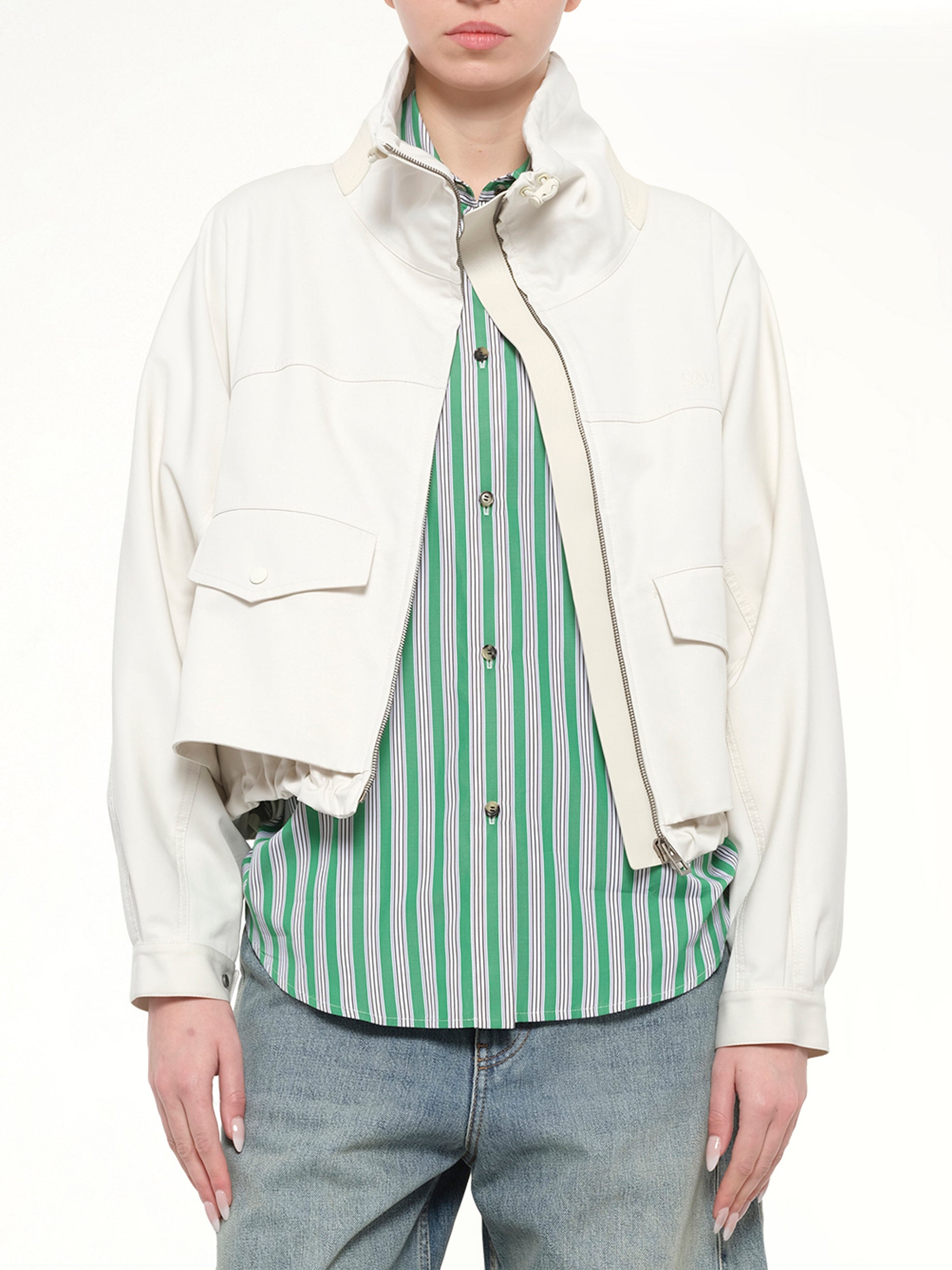 Striped Cotton Poplin Shirt in Green/White