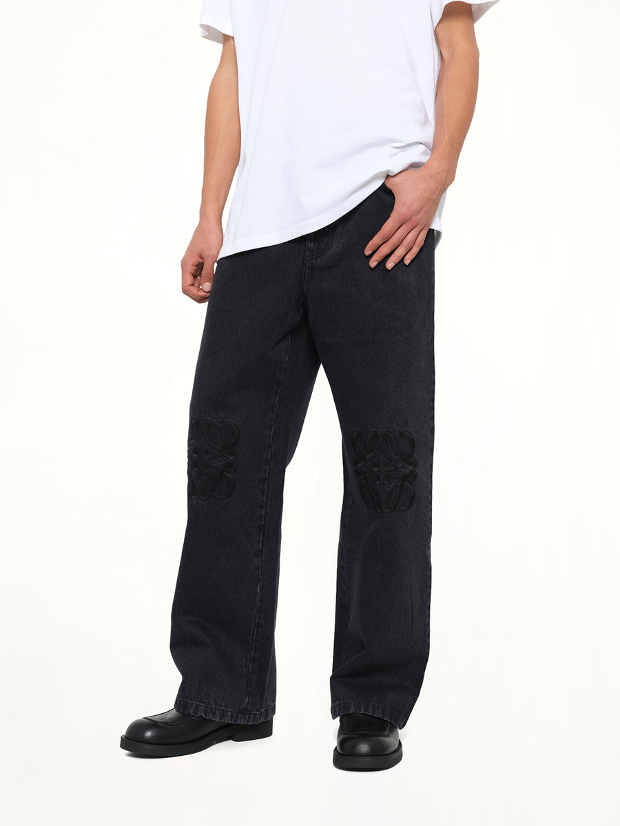 Tonal Anagram Baggy Jeans AF in Black