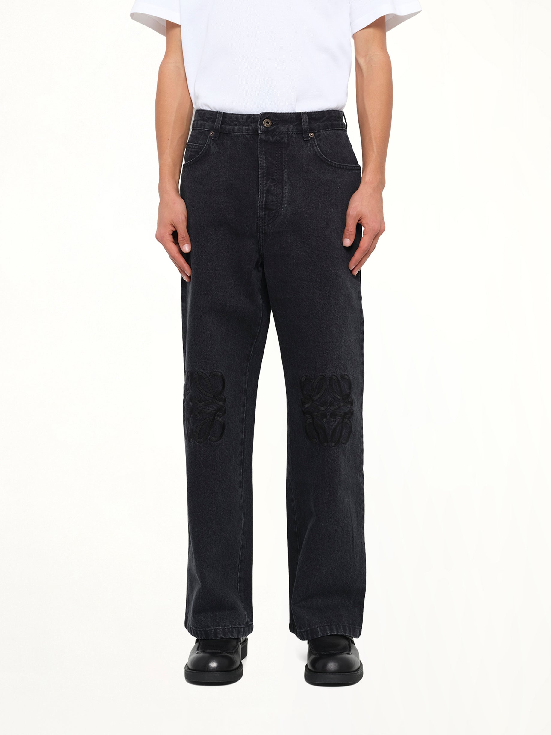 Tonal Anagram Baggy Jeans AF in Black