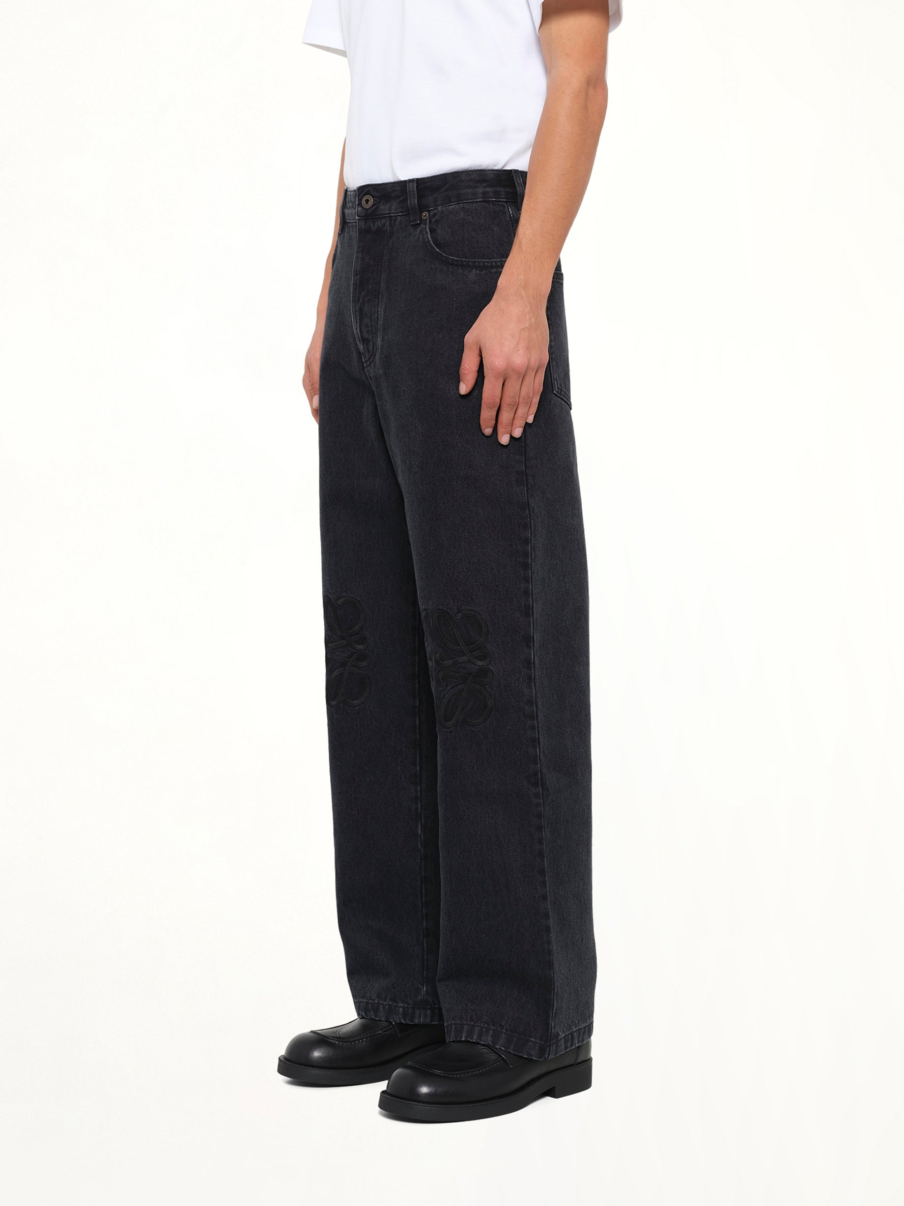 Tonal Anagram Baggy Jeans AF in Black