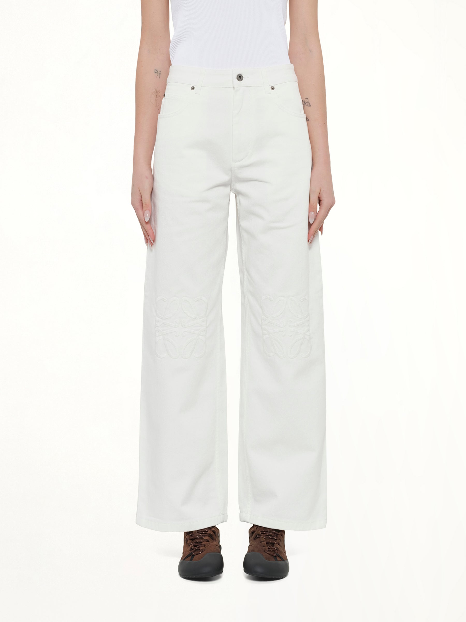 Tonal Anagram Baggy Jeans AF in White