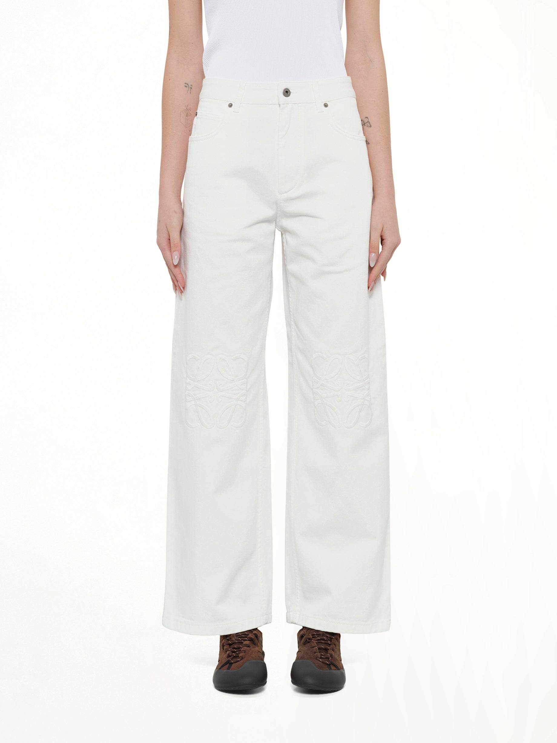 Tonal Anagram Baggy Jeans AF in White