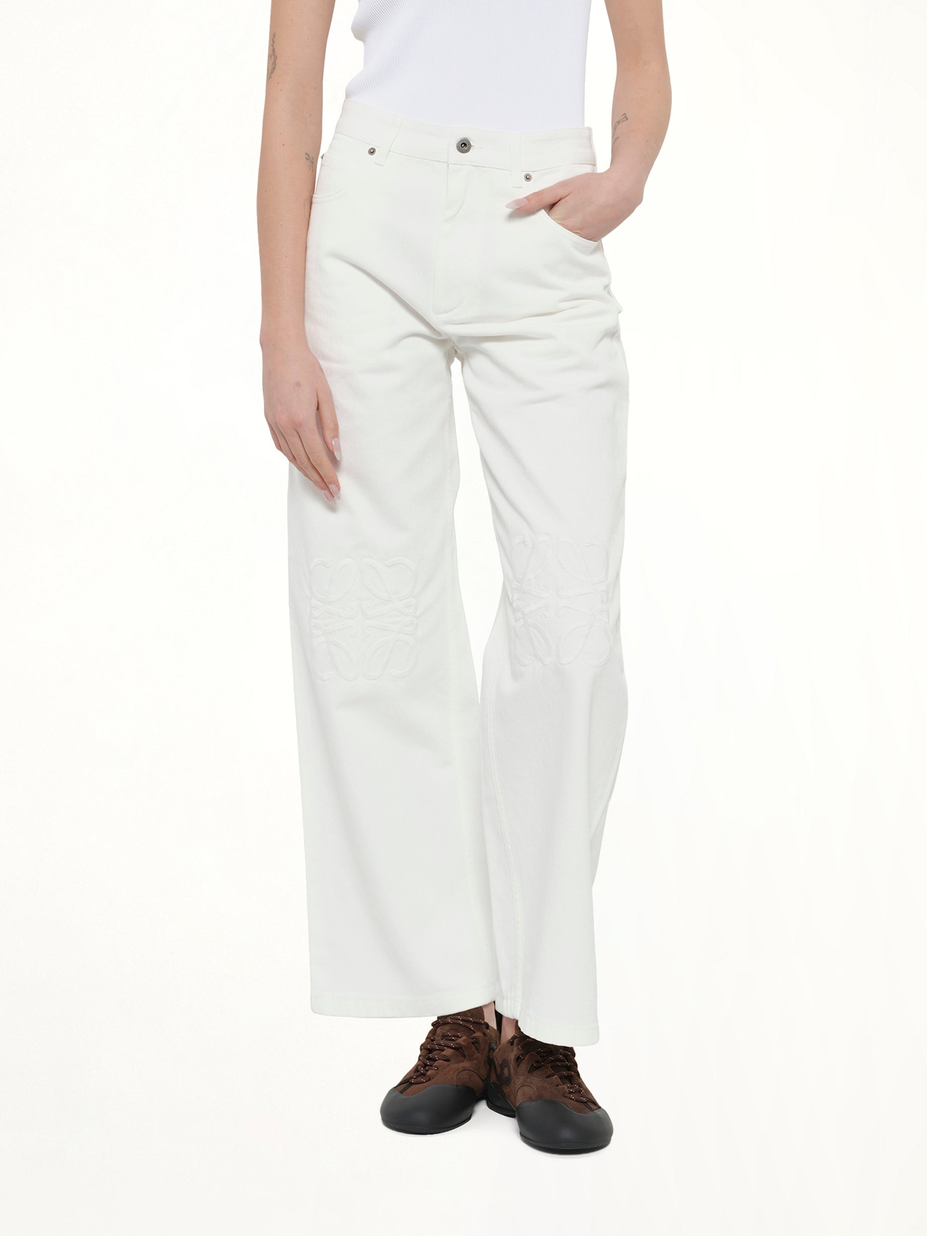 Tonal Anagram Baggy Jeans AF in White