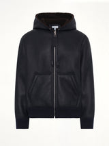Hooded Shearling Reversible Jacket in Navy/Brown