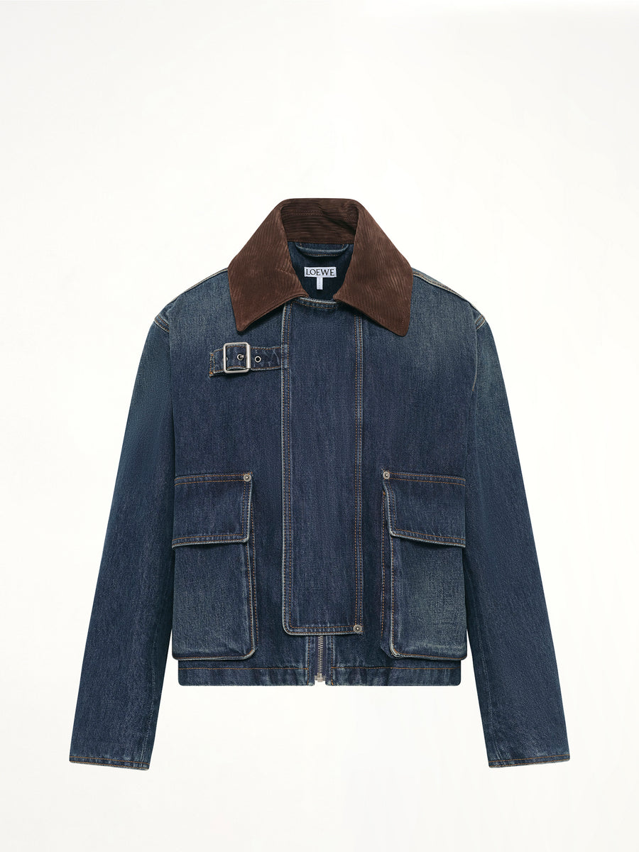 Short Denim Parka in Dark Blue
