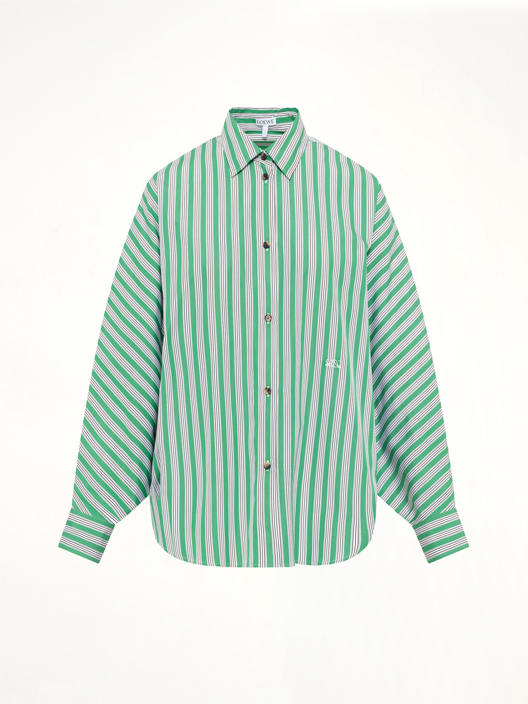 Striped Cotton Poplin Shirt in Green/White