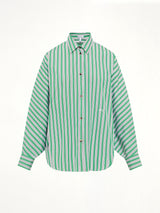 Striped Cotton Poplin Shirt in Green/White