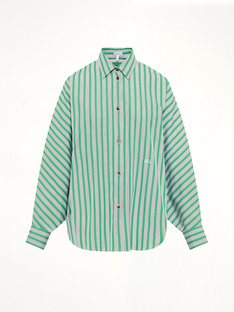 Striped Cotton Poplin Shirt in Green/White