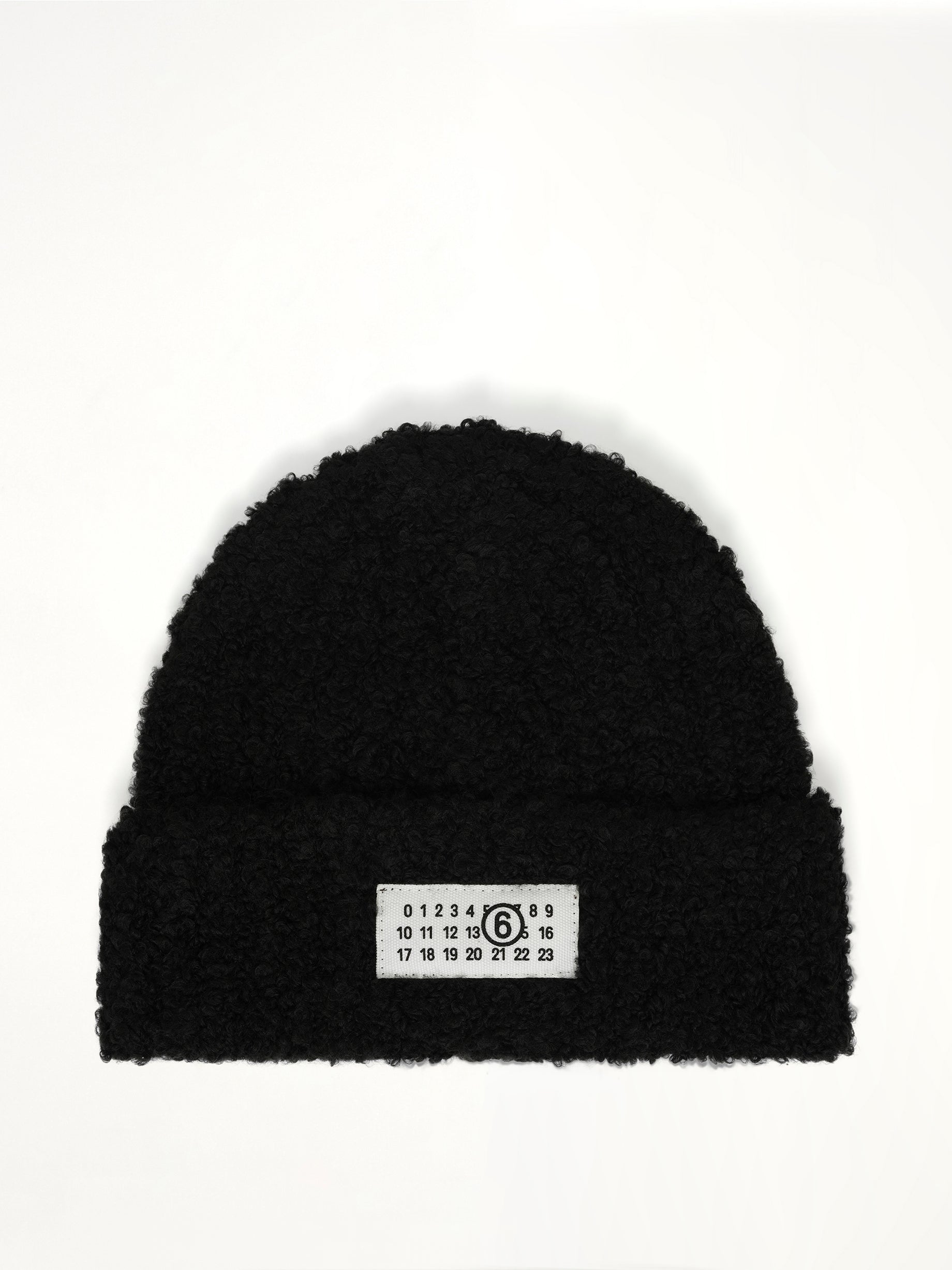 Logo Patch Boucle Beanie in Black