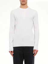 Amiri Script Knit Henley in Alabaster