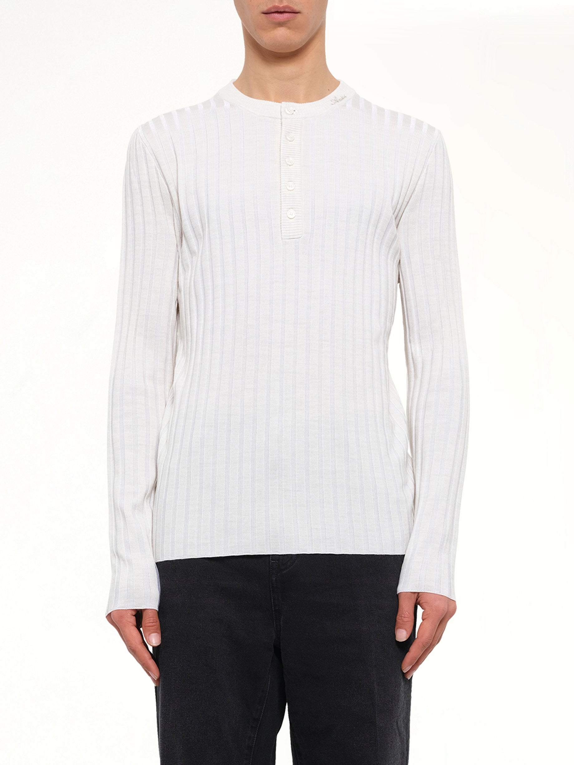 Amiri Script Knit Henley in Alabaster