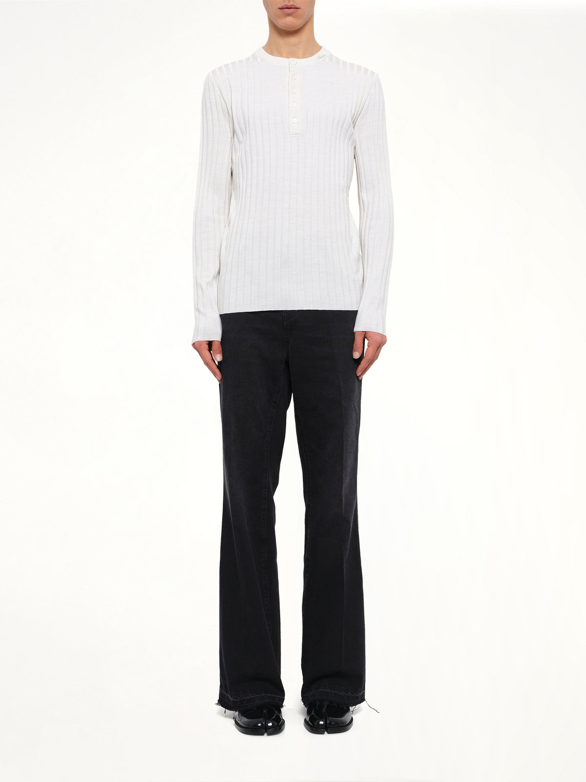 Amiri Script Knit Henley in Alabaster