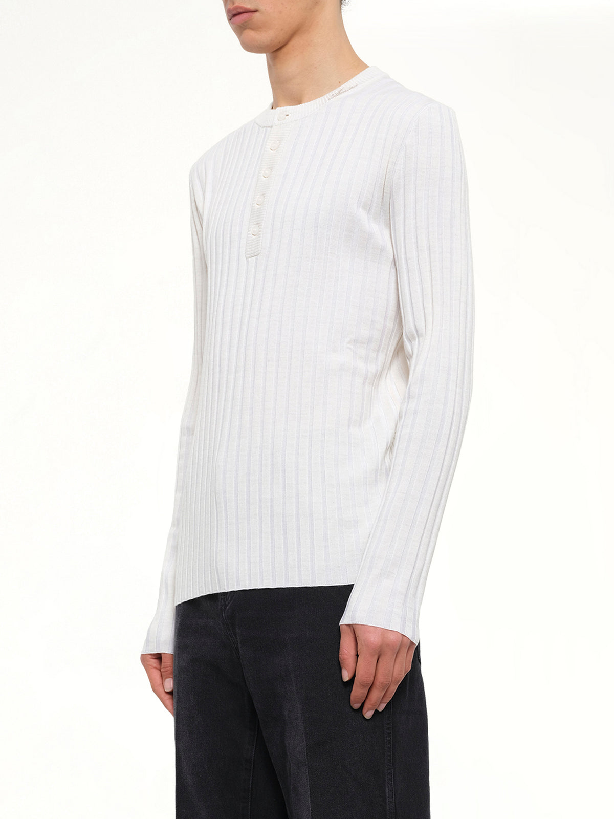 Amiri Script Knit Henley in Alabaster