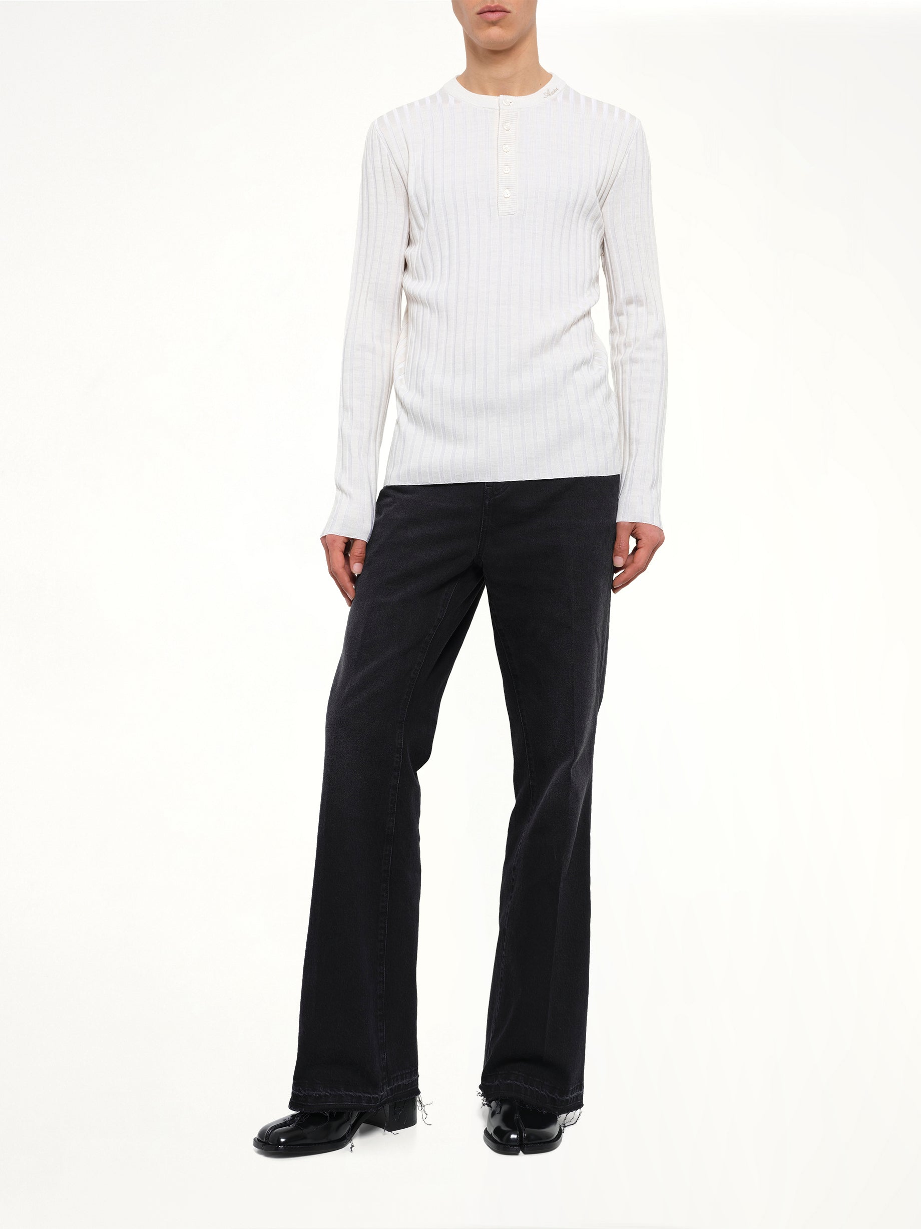 Amiri Script Knit Henley in Alabaster