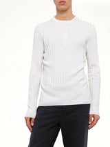 Amiri Script Knit Henley in Alabaster