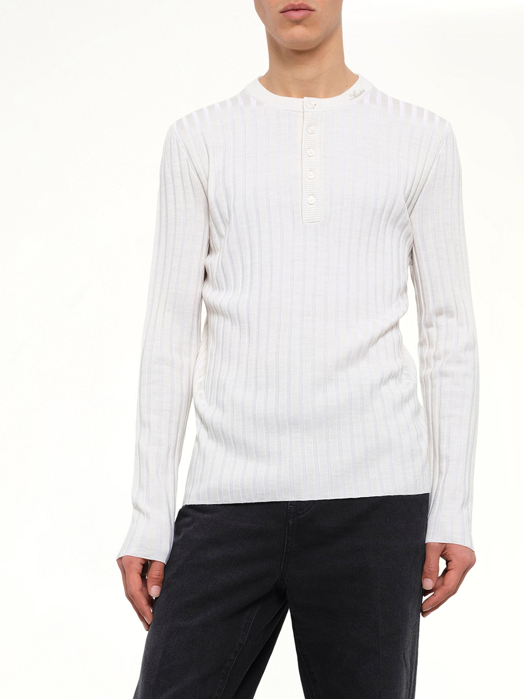 Amiri Script Knit Henley in Alabaster