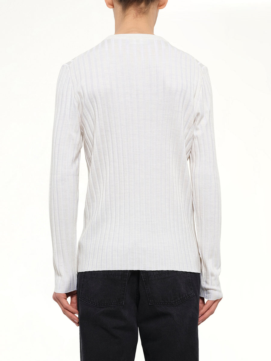Amiri Script Knit Henley in Alabaster