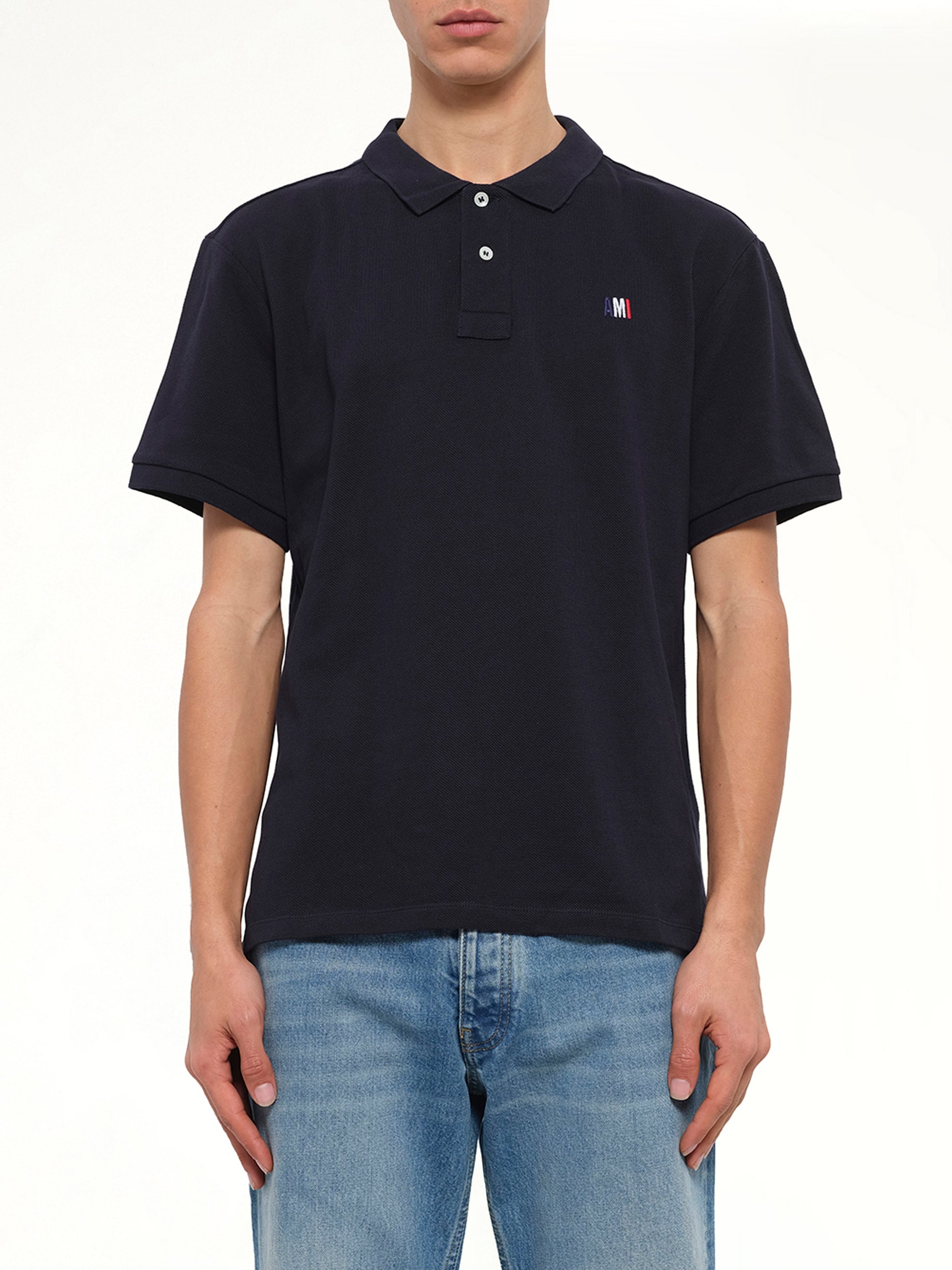 Buttoned Polo in Navy