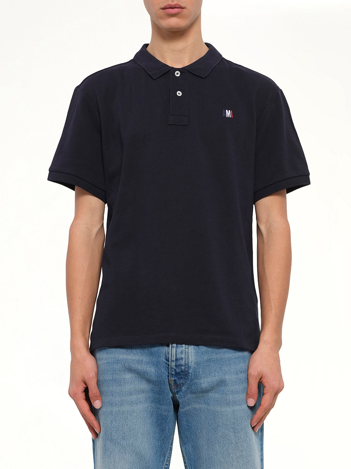 Buttoned Polo in Navy