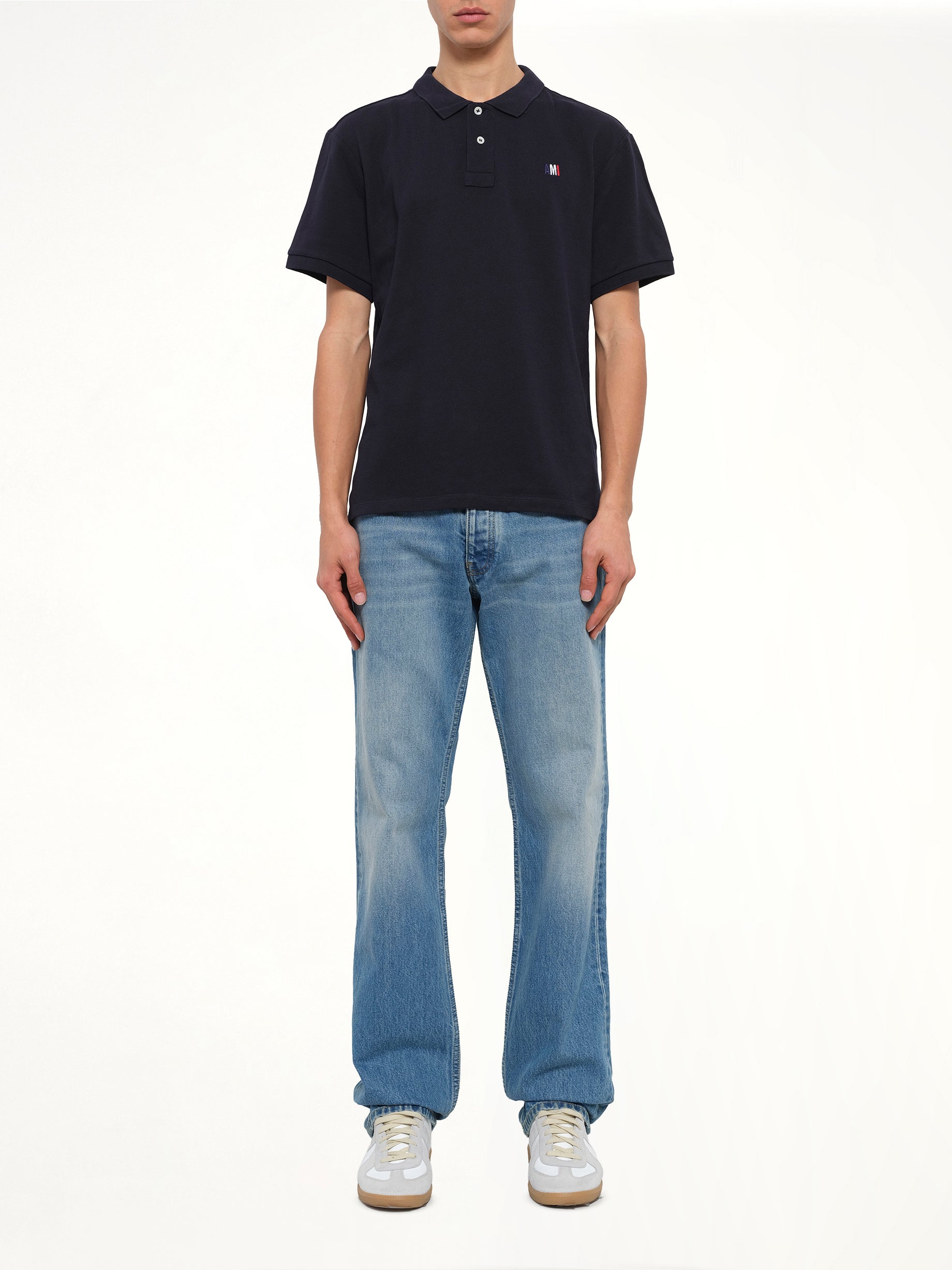 Buttoned Polo in Navy