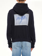 Bird Print Regular Hoodie in Blue