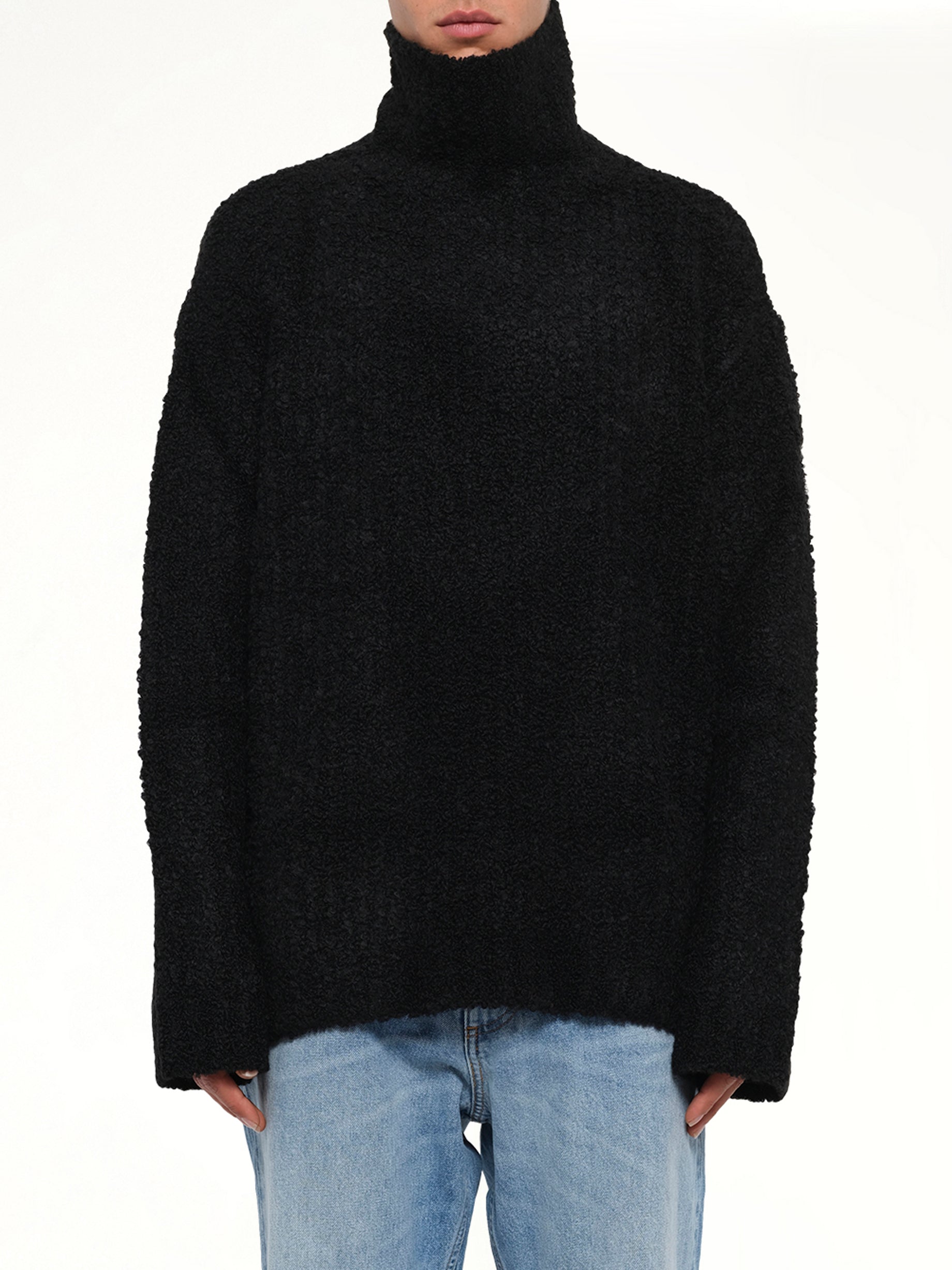 Boucle Knit Turtleneck in Black
