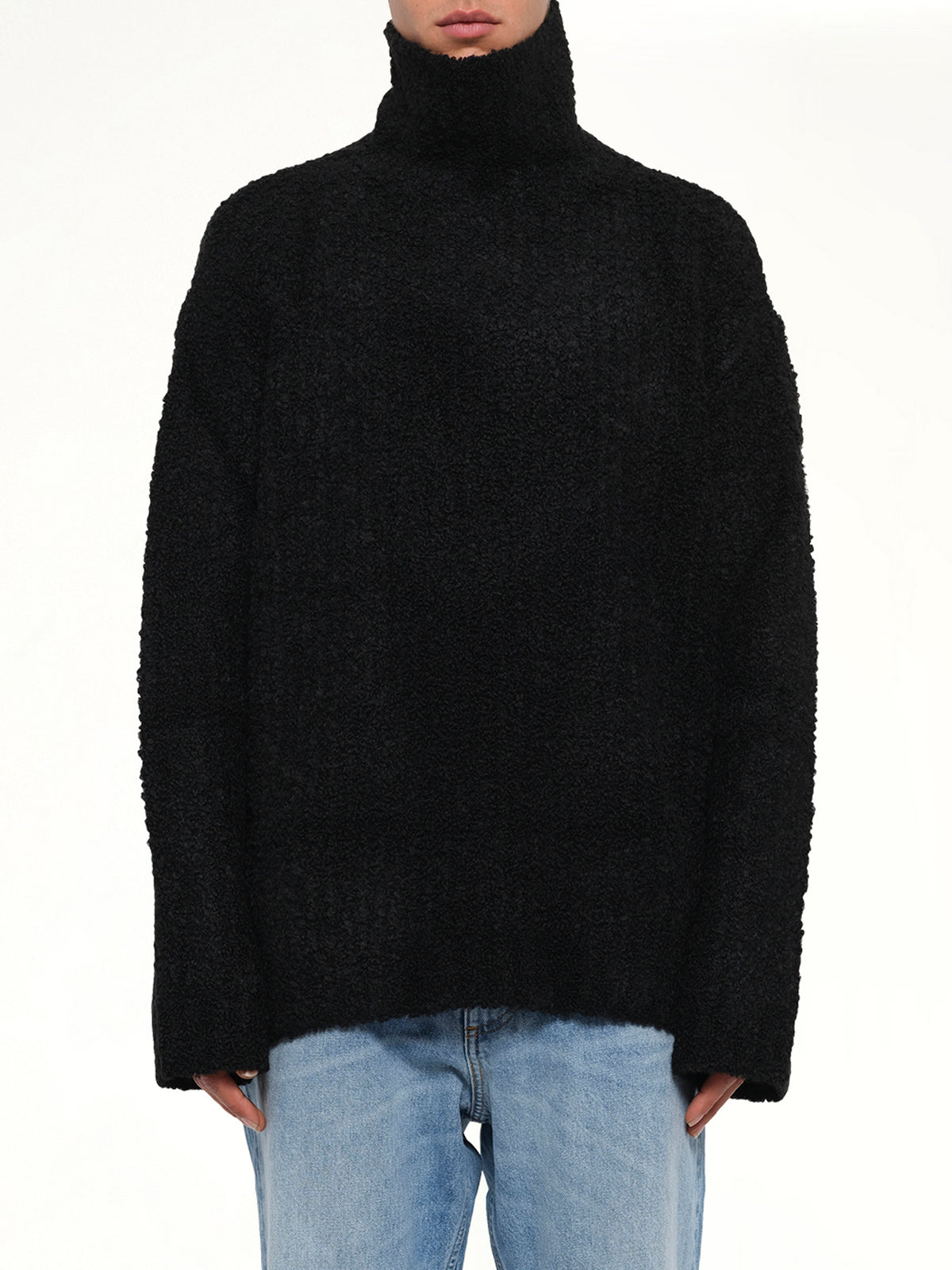 Boucle Knit Turtleneck in Black