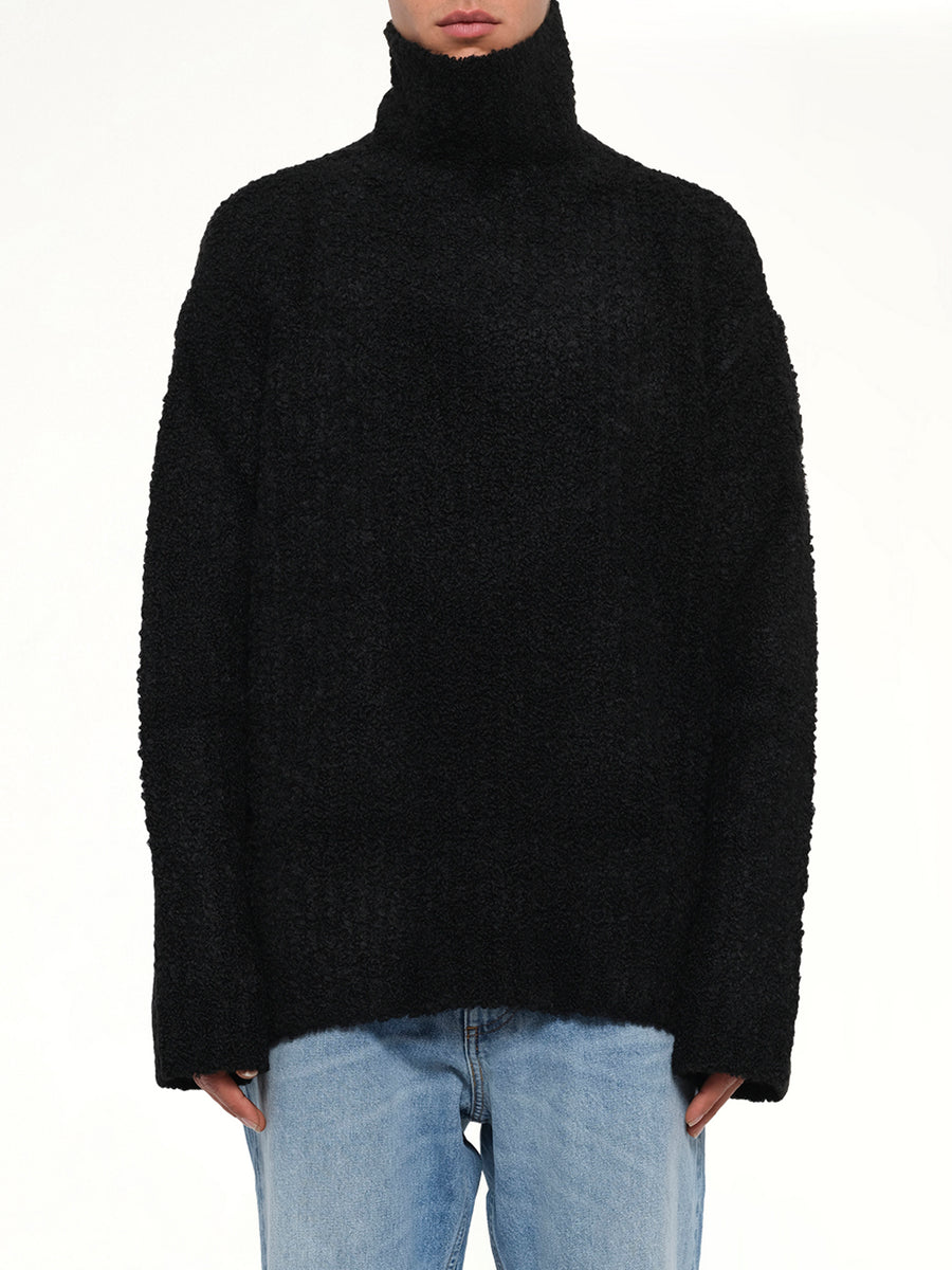 Boucle Knit Turtleneck in Black